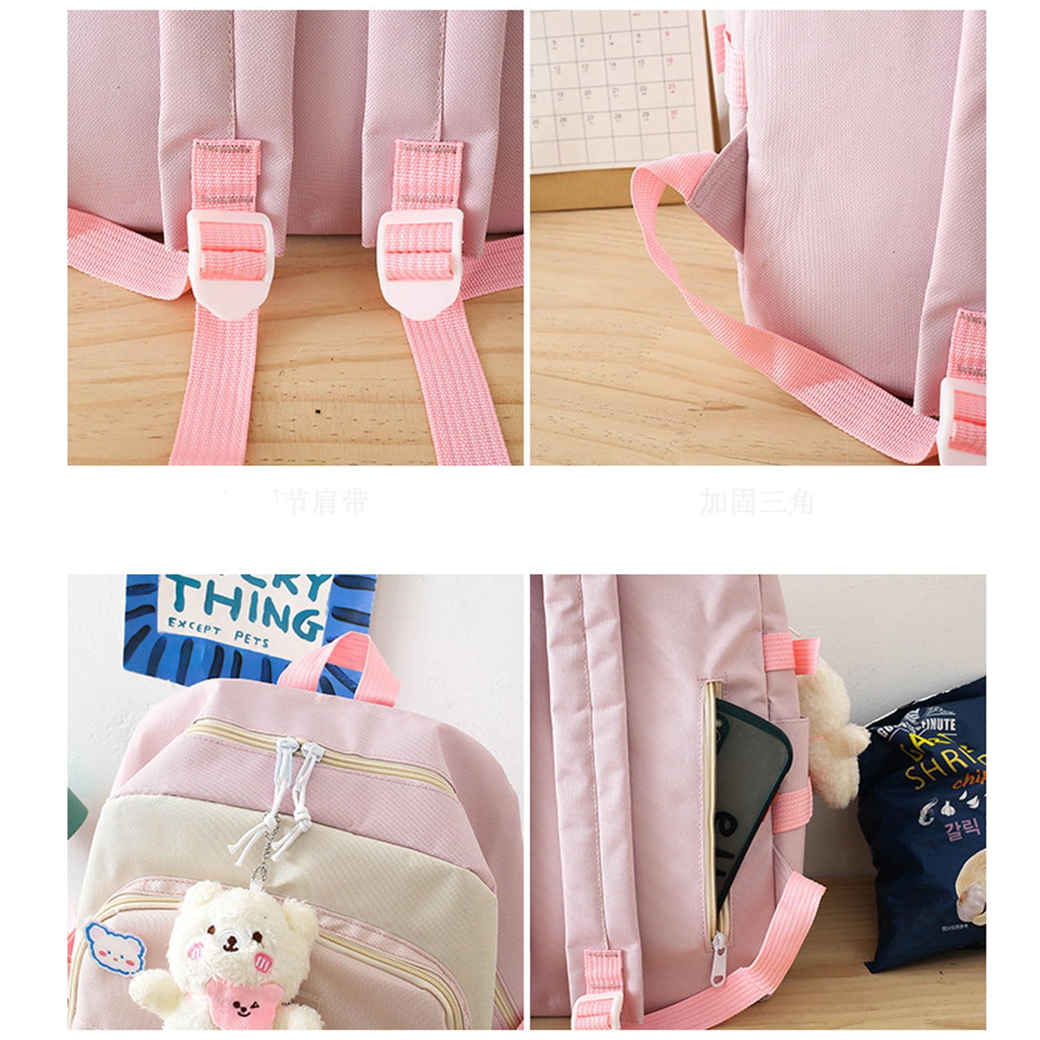 PEXIZUAN kawaii backpack girl school bag waterproof nylon with kawaii  pendant cute pin mini backpack(pink)