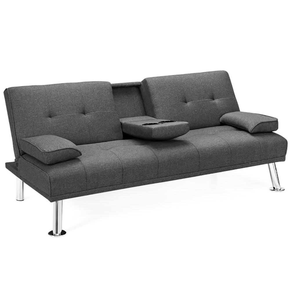 Finihen Fold Sofa Bed Couch, Futon Sleeper Chair Guest Bed and Fold Out Couch, Convertible Folding Futon Sofa Bed Fabric with 2 Cup Holders, for Living Room, Bedroom, Dark Gray Finihen Fold Sofa Bed Couch, Futon Sleeper Chair Guest Bed and Fold Out Couch, Convertible Folding Futon Sofa Bed Fabric with 2 Cup Holders, for Living Room, Bedroom, Dark Gray