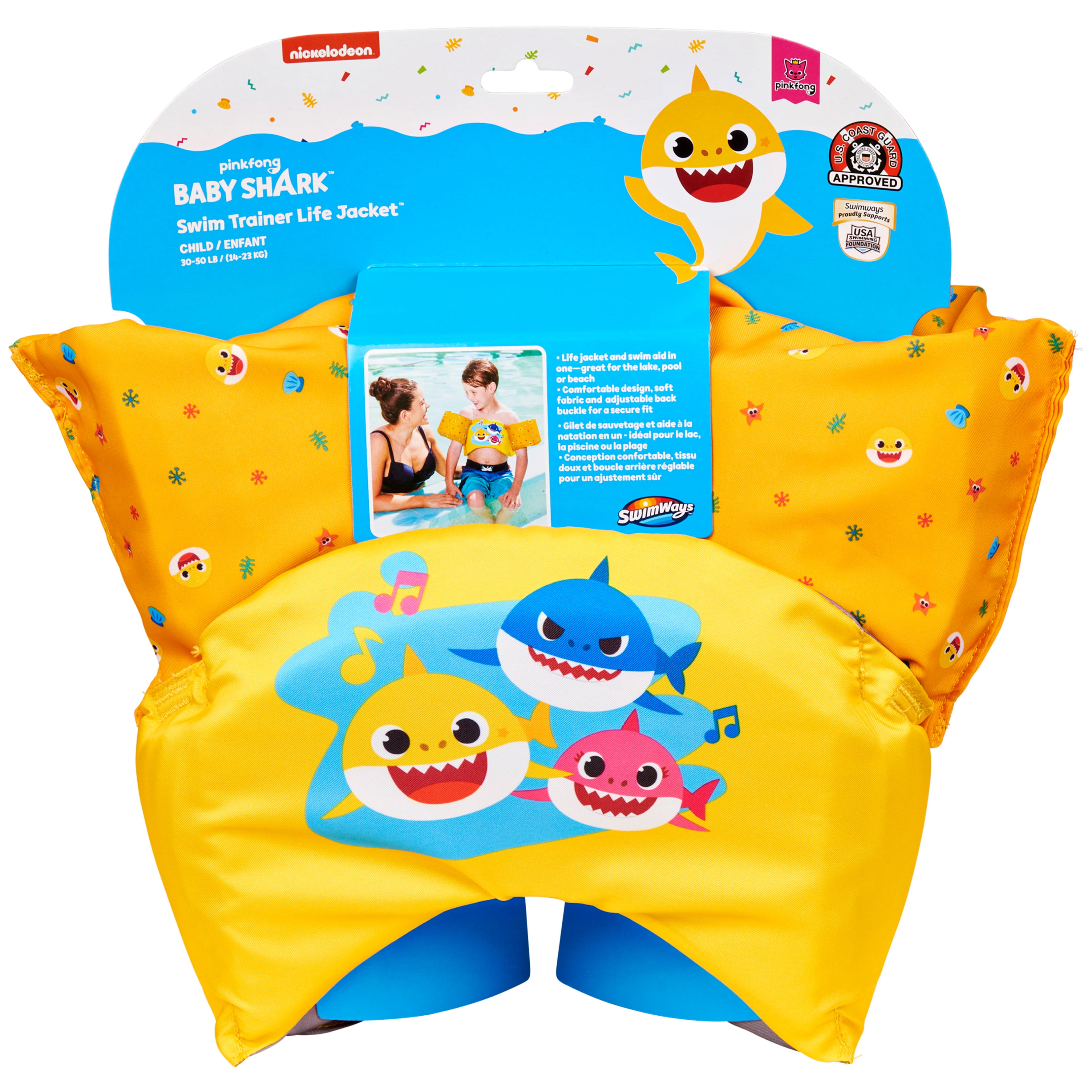 Swimming Life Jacket Vest Fabric Lined Inflatable Swim Trainer 30-50lb Kids 