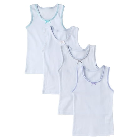 Sportoli Girls and Toddlers Underwear Ultra Soft 100% Cotton Pack of 4 White Tank Top Undershirts