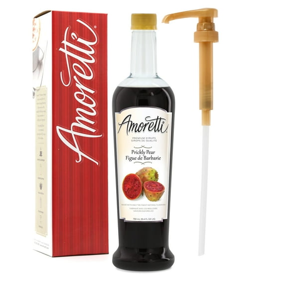 Amoretti - Premium Prickly Pear Syrup, 94 Servings Per Bottle (750 ml), with Pump for Flavoring Coffees, Cocktails, and other Beverages, Gluten Free, GMO/GEO Free, Preservative Free