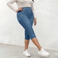 thumbnail image 4 of Fmbrln Womens Capri Jeans Pants Elastic Waisted Slim Tapered Summer Pants Fashion Casual Solid Color Cropped Pants, 4 of 9