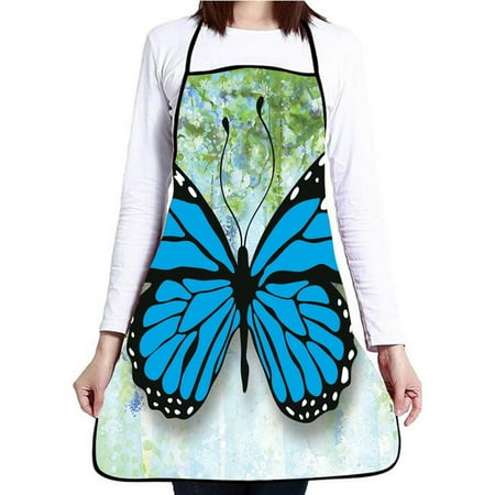 

Farfi Women Butterfly Print Oil Water Proof Adjustable Home Kitchen Cooking Apron (Blue Butterfly)