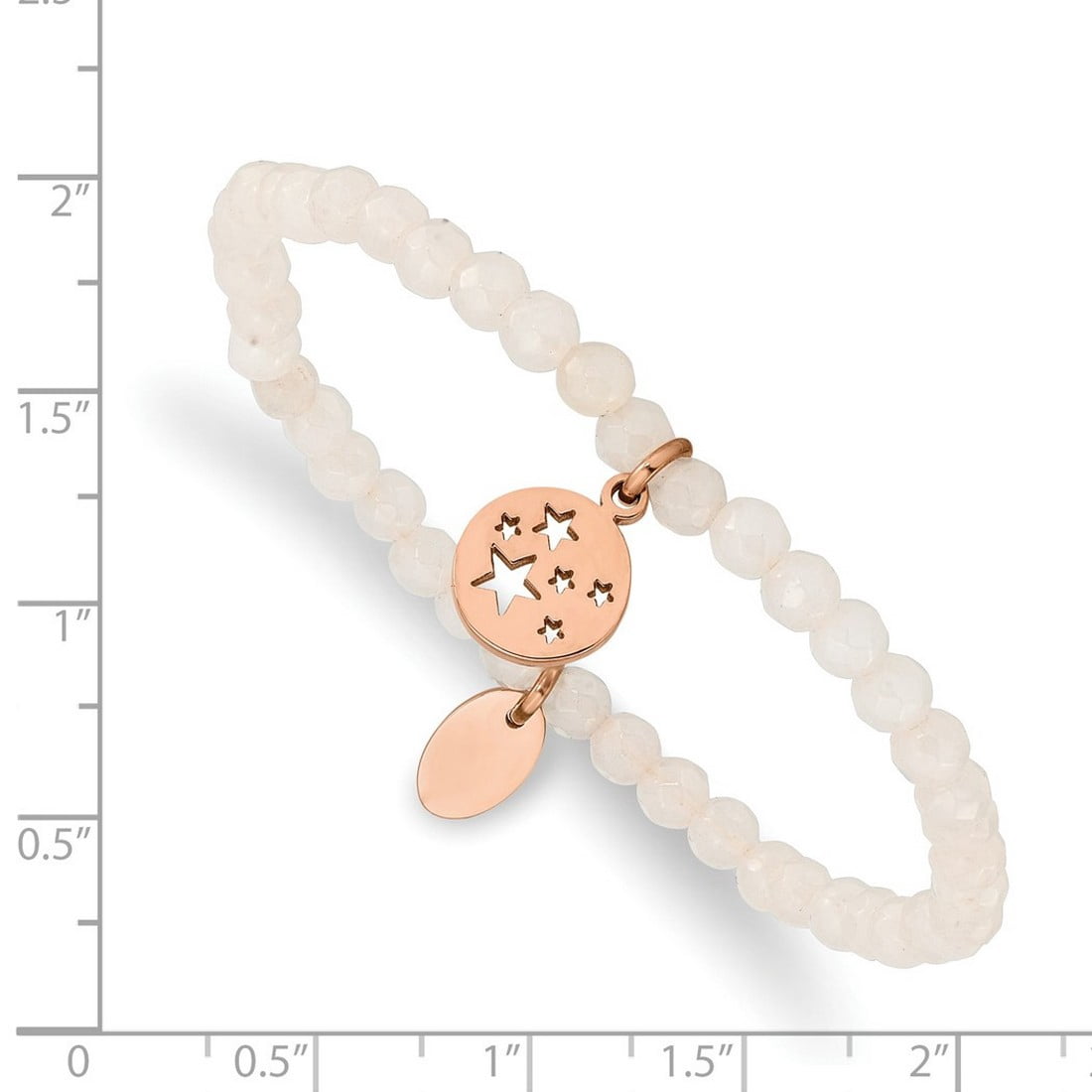 Stainless Steel Polished Rose Ip Plated Stars 4mm White Dyed Jade Beaded Stretch Bracelet Stretch Bracelet for Women