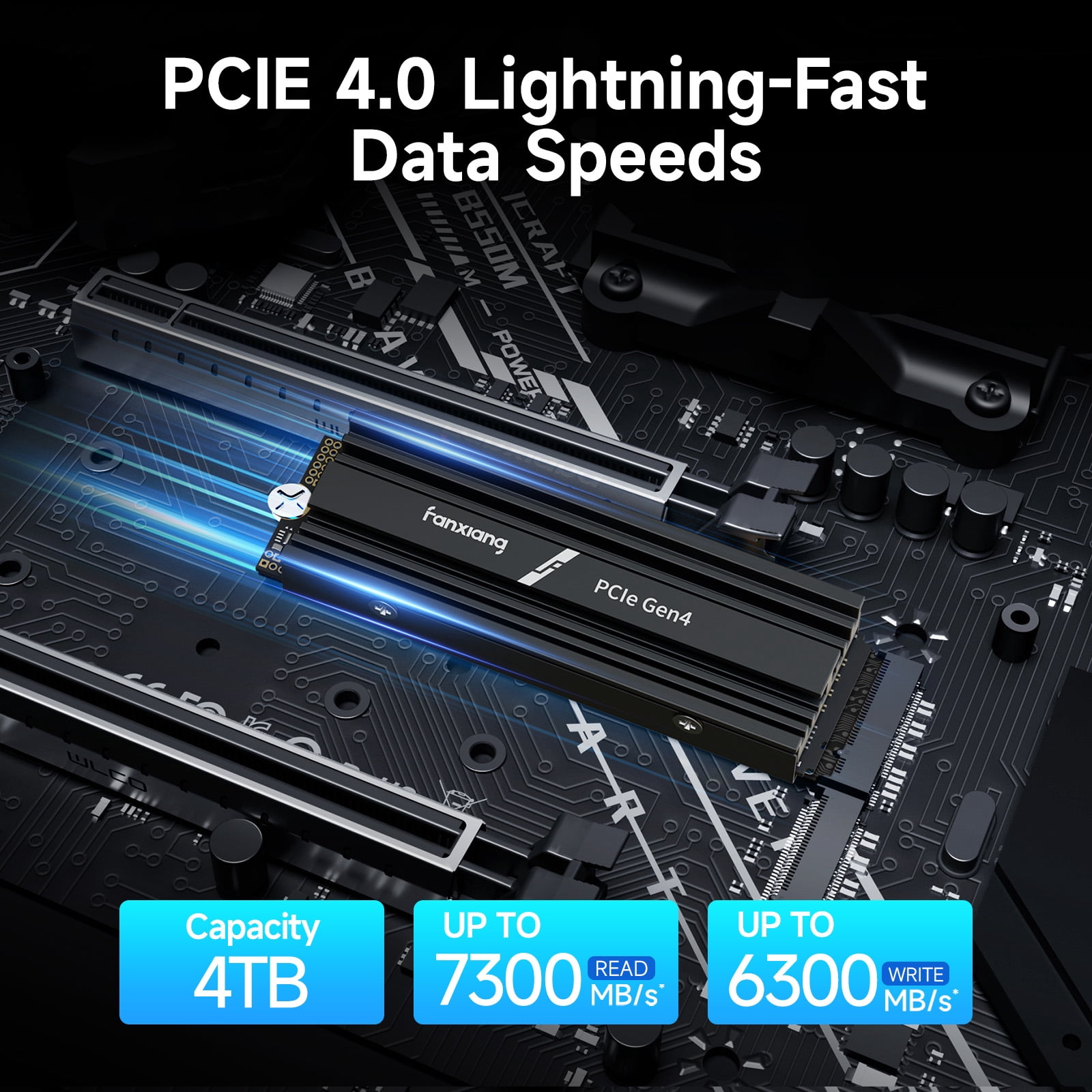 Fanxiang 4TB M.2 2280 NVMe SSD with Heatsink PCIe 4.0 Gen4x4, Up to 7000MB/s Read Speed, Compatible with PS5 PC Laptop Desktop Storage Expansion