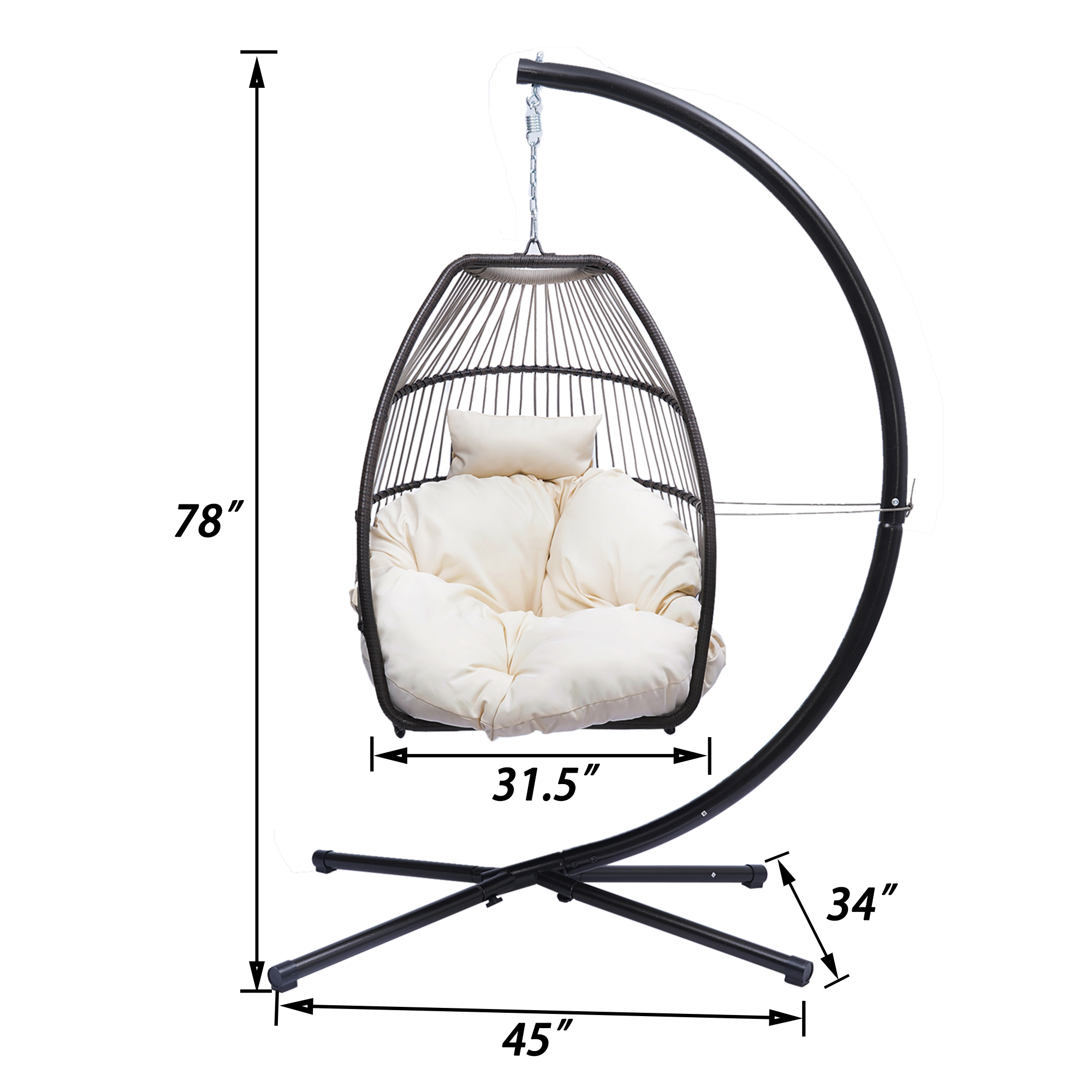 Outdoor Yard Folding Hanging Chair Egg Chair with Stand Indoor Outdoor Balcony Bedroom Basket Hanging Lounge Chair - image 4 of 9