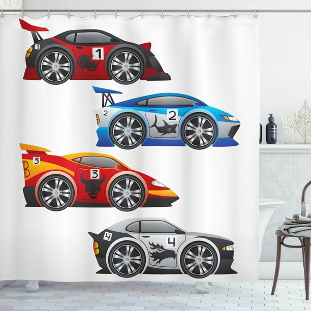 Cars Shower Curtain Collection Of Formula Race Modern Mechanical Technology Automotive Championship Fabric Bathroom Set With Hooks 69w X 75l Inches Long Multicolor By Ambesonne Com Cars Shower Curtain Collection Of, Race Car Shower Curtain