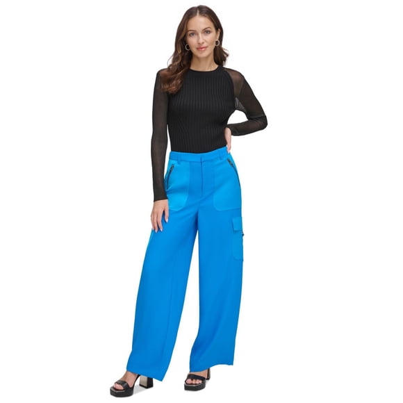 DKNY Womens Solid Cargo Casual Trouser Pants, brightblue, 4