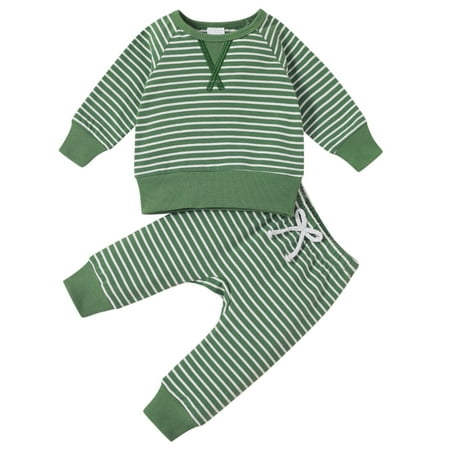 

ZMHEGW Kids Baby Boys Girls Striped Patchwork Long Sleeve Blouse Tops Cotton Elastic Waist Pants Trousers Sleepwear Pajamas Outfit Set 2PCS Clothes