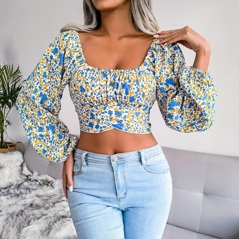 Athletic Tops for Women Long-Sleeves Floral Print Tunic Boho