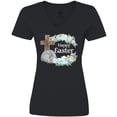 thumbnail image 3 of Inktastic Happy Easter with Cross and Flowers Women's V-Neck T-Shirt, 3 of 5