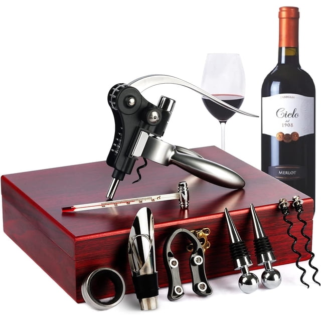 baomifa-9-Pieces Corkscrew Wine Opener Set, Stainless Steel Cork Screw Rabbit Wine Bottle Opener Kit Including Foil Cutter, Pourer, Vacuum Wine Stopper Corkscrews etc, Ideal Wine Sets Gifts for Wome