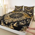 thumbnail image 4 of Homewish Skull Spider Web Queen Sheets,Baroque Damask Queen Sheet Sets,Black Golden,Halloween Bed Set,4 Pieces,1 Flat Sheet, 1 Fitted Sheet and 2 Pillowcases, 4 of 6