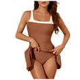 thumbnail image 5 of zaveiop Women One Piece Swimsuit Tummy Control Swim Dress Color Block Modest Bathing Suit Retro Swim Suit Skirt (Coffee, L), 5 of 9