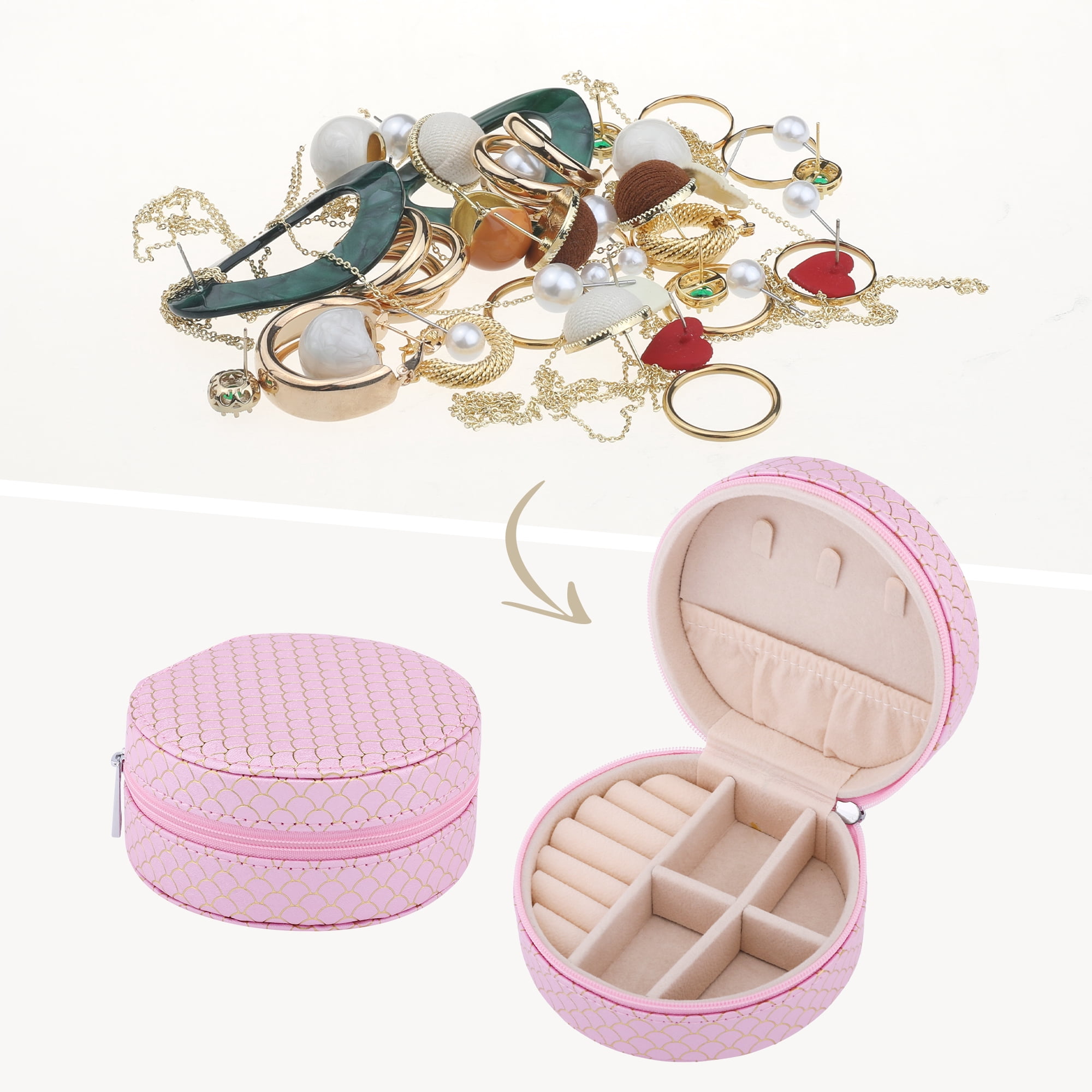 Unique Bargains Mini PU Leather Jewelry Box for Women Portable Organizer Case Pink
