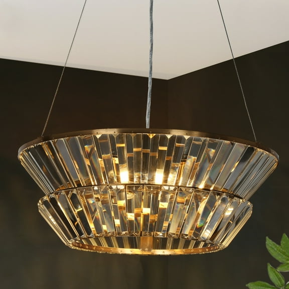 LNC Feinaqy 3-Lights 19.7" Modern Luxury Two-Tier Fluted Crystal Chandelier, Gold