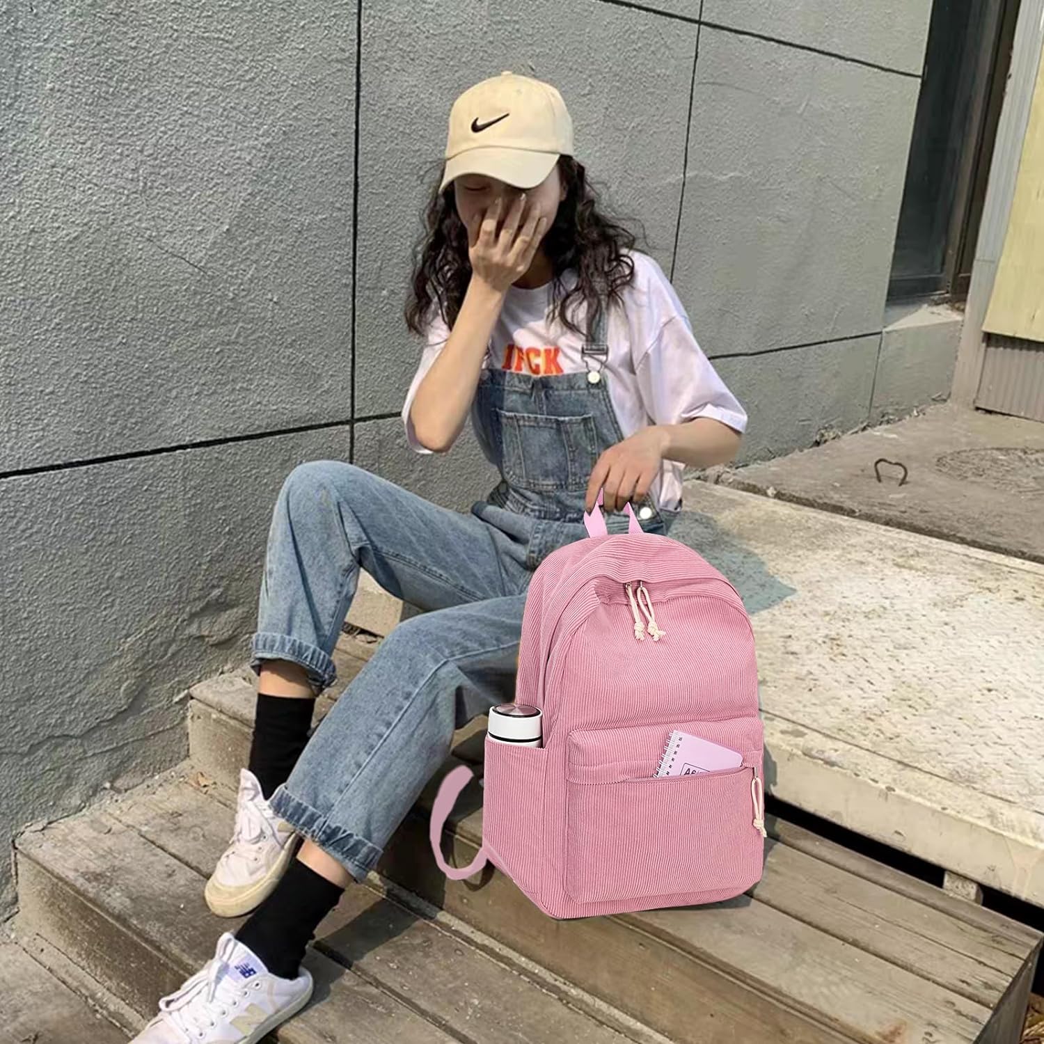 Large Corduroy Bookbag Lightweight 17 inch Pink Toddler Backpack | Pink Cord | Suitable For Ages 18 Months  main image 3