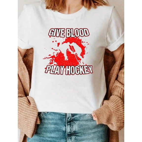 100% Cotton Field Hockey Ice Hockey Player Sports Ice Hockey Gift T-Shirt Graphic Shirt Women