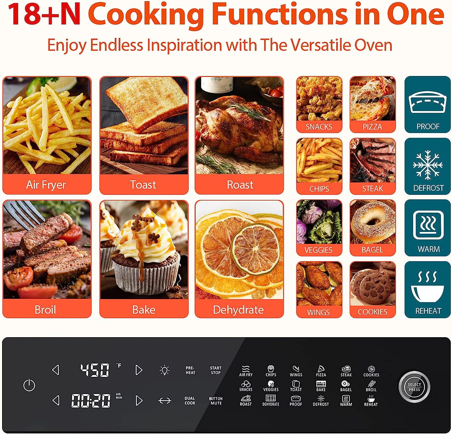 Aeitto PRO 32-Quart Stainless Steel Air Fryer Oven, 19-In-1 Digital Kitchen Appliance, 1800W, Black