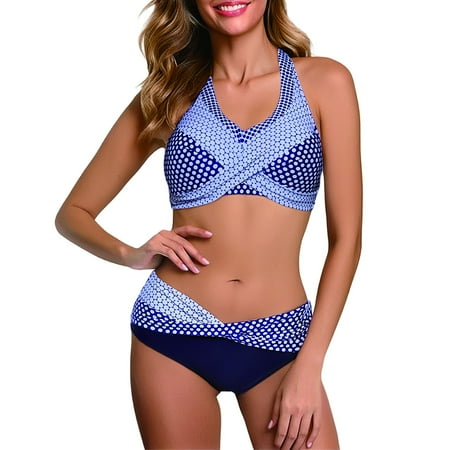 HYSYSB Swim Suits for Women 2025 balconette Bras for Women tummy Control Swimsuits for Women bikini Sets for Women high Set Boho Bikini Swimsuit Waisted Top Bra triangle Bikini Blue L