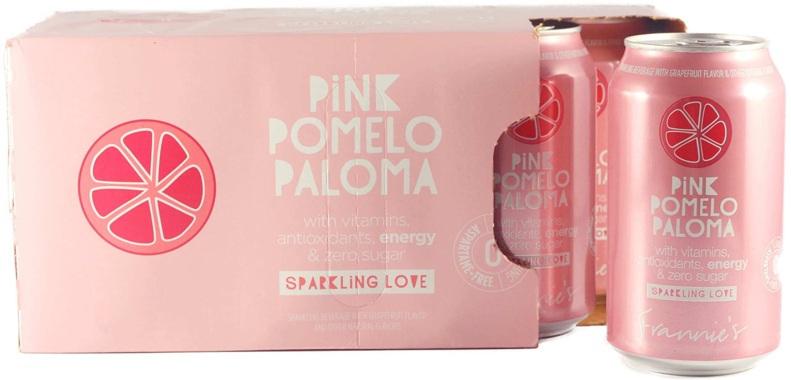 Frannies Sparkling Pink Pomelo Paloma, Protected With High-Density Foam, With Vitamins, Antioxidants, Energy, Zero Aspartame & No Sugar, 12 Oz. Cans Pack of 8 Cans