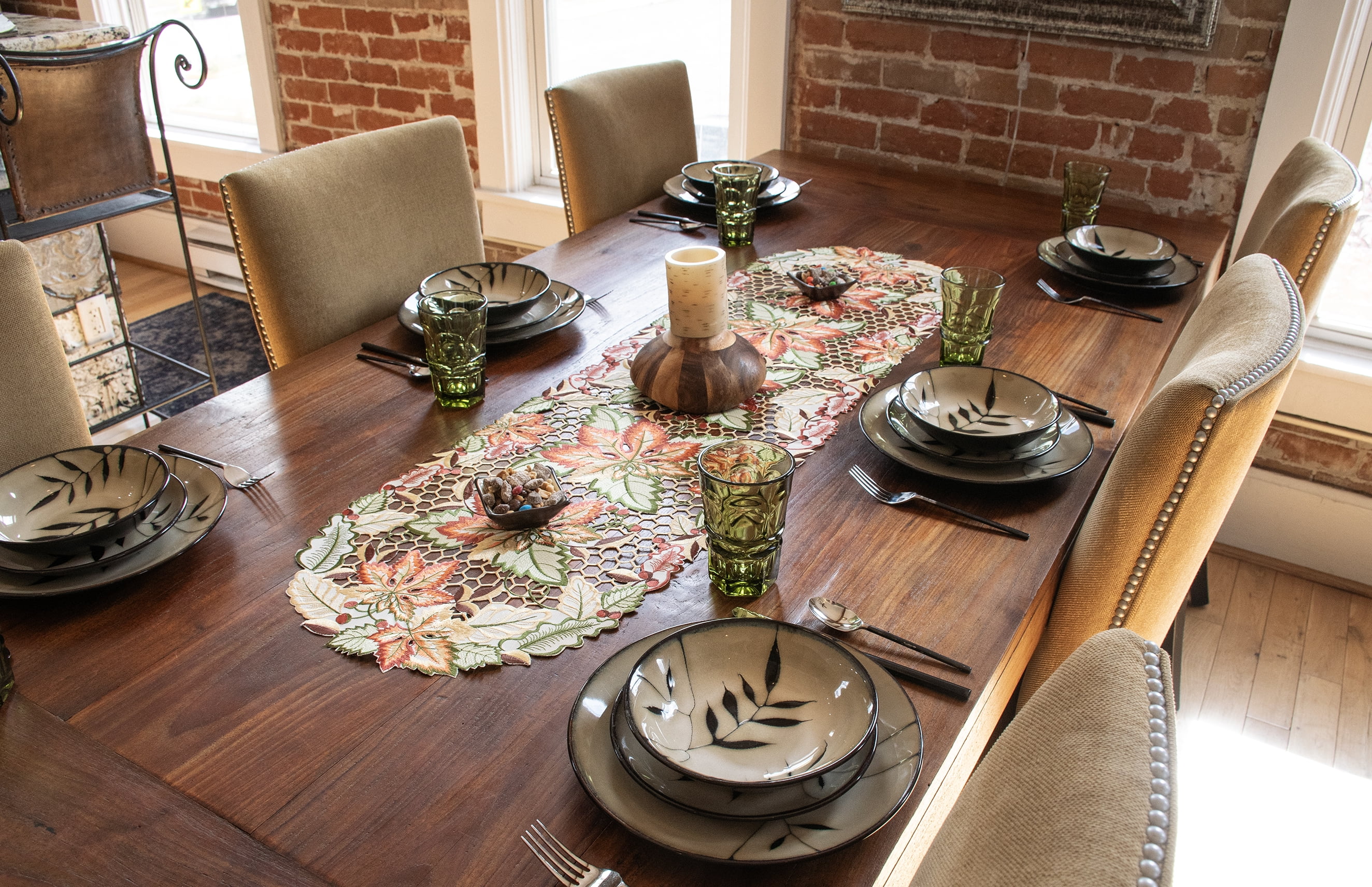 Fall and Autumn Cutwork Colorful Maple Leaf Table Runner, Dresser Scarf (15Wx52L)