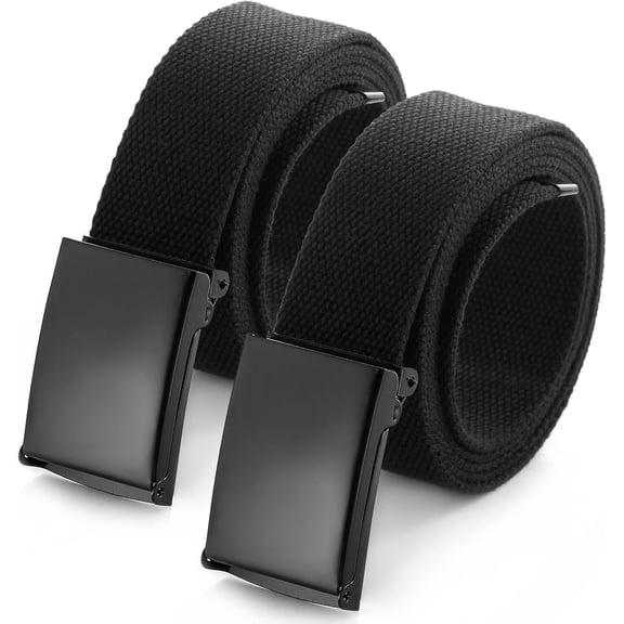 DOVACKA Cut To Fit Canvas Web Belt Size Up to 52" with Flip-Top Solid Black Military Buckle