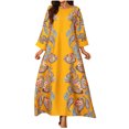 thumbnail image 1 of Long Sleeve Dress,Long Dress for Women Summer,Womens Fashion Casual Printed Long Sleeve Round-Neck Ankle Dress,Casual Summer Dress for Women,3/4 Sleeve Dress for Women, 1 of 8
