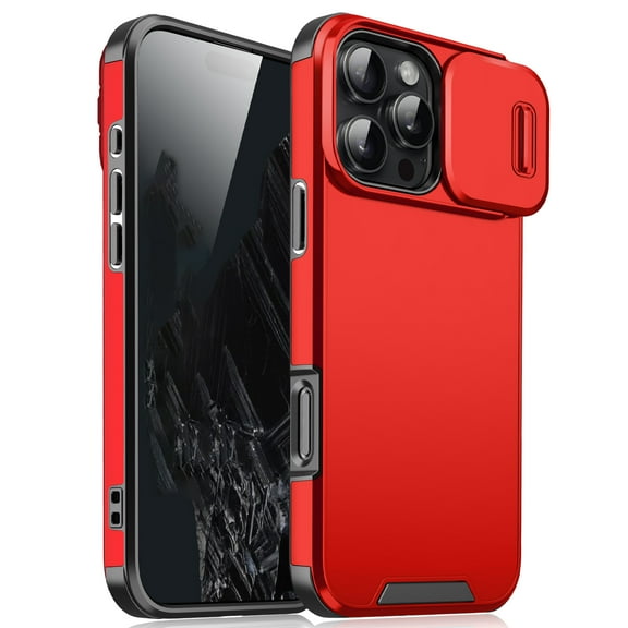 Allytechgroup Matte Back Cover Case for Apple iPhone 15 Plus, Sliding Camera Lens Protector Heavy Duty Shockproof Anti-Scratch Slim Fit Phone Case for Women Men, Red