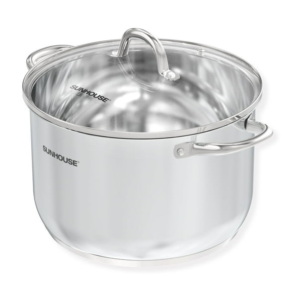 Olla de acero inoxidable SUNHOUSE - Olla de inducción resistente de 11 cuartos con tapa visible para pasta, sopa y espaguetis - Olla profunda antiadherente de fondo grueso para enlatar, hervir y cocin