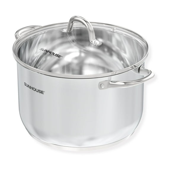 Olla de acero inoxidable SUNHOUSE - Olla de inducción resistente de 11 cuartos con tapa visible para pasta, sopa y espaguetis - Olla profunda antiadherente de fondo grueso para enlatar, hervir y cocin