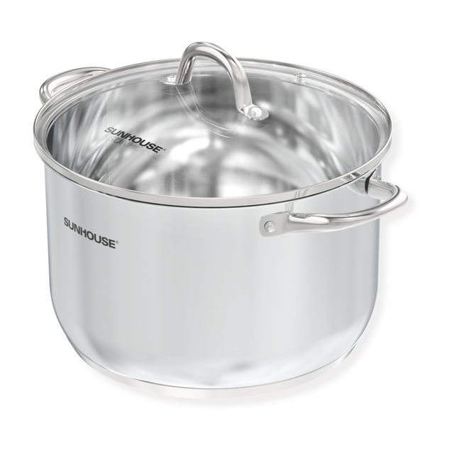 Olla de acero inoxidable SUNHOUSE - Olla de inducción resistente de 11 cuartos con tapa visible para pasta, sopa y espaguetis - Olla profunda antiadherente de fondo grueso para enlatar, hervir y cocin