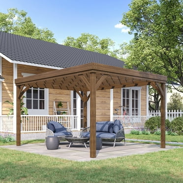 Outsunny 10' x 12' x 7' Brown Fir Wood Pergola, Open Design