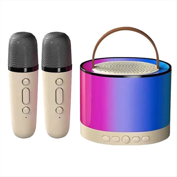 Mini Máquina de Karaoke Color Crema con 2 Micrófonos Inalámbricos, Altavoz Bluetooth Portátil