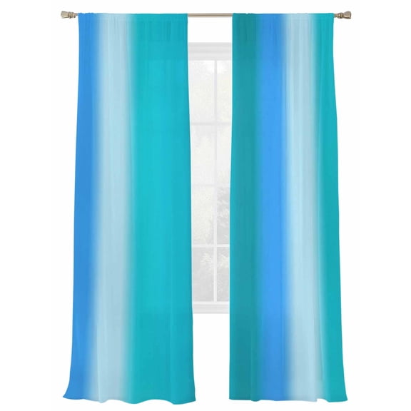 Blue Teal Green Ombre Sheer Curtains 2 Panels Set Modern Vertical Striped Gradient Art Sheer Window Curtains Light Filtering Rod Pocket Voile Drapes for Bedroom Living Room 52"X96"
