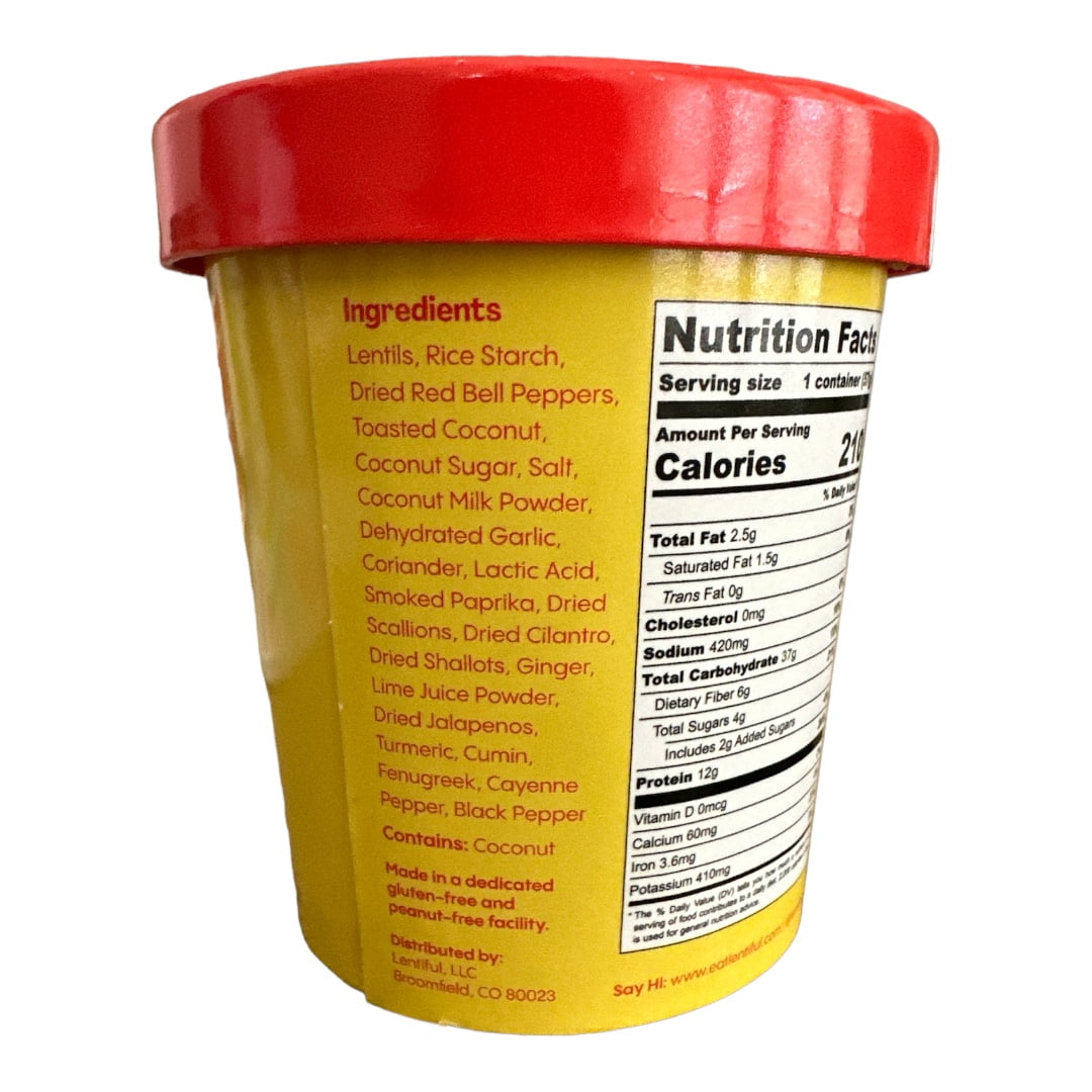 Lentiful Thai Coconut Curry Instant Lentils - Vegan, Gluten-Free, Ready-to-Eat, Meal in Cup, 57g
