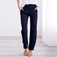 thumbnail image 2 of Women's Straight Leg Pants Trousers Slacks, Linen Blend Lace-Up Front Tie Waist, Solid Color Relaxed Fit Casual Daily Work Office Lounge Wear | Aestivo,Dark Blue M, 2 of 8