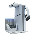 thumbnail image 1 of Base de enfriamiento multifunción para PS5 Slim con soporte para almacenamiento de discos Soporte para auriculares con cargador de dos asientos y asa para PS5, 1 of 5