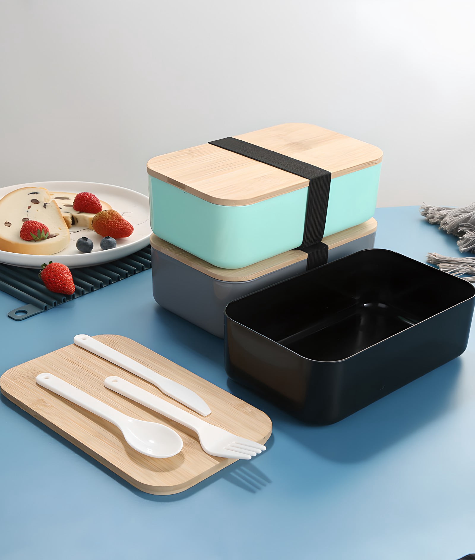 Zenitexa Plastic Lunchboxes Bamboo Fiber Luncnboxes Student Office lunch box Set of 4
