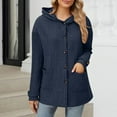 thumbnail image 2 of HomeDM Long Sleeve Sweatshirts for Women, Button Down Hoodies with Pocket, Solid Color - Navy/M, 2 of 7