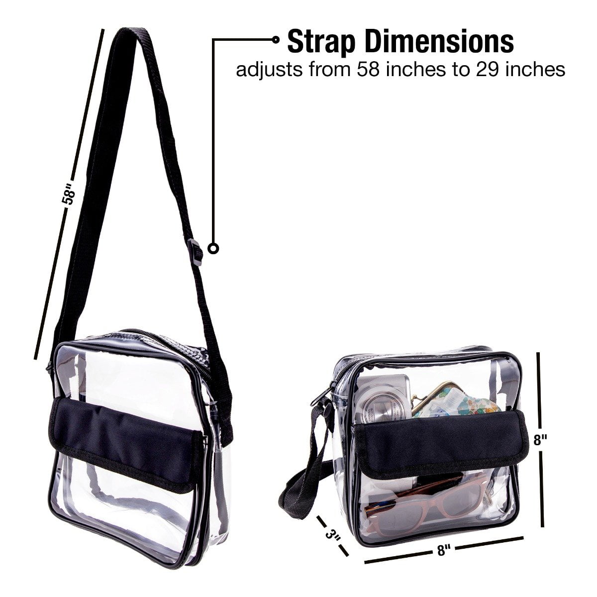  AZURAOKEY Clear Crossbody Purse Bag, Clear Crossbody Messenger  Shoulder Bag with Zipper Closure Adjustable Strap Stadium : Clothing, Shoes  & Jewelry