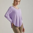 thumbnail image 4 of SWSMCLT Women's Long Sleeve T Shirt Soft Top Gym Fashion Thin Running Ribbed Yoga Boat Neck Crew Neck Tshirt Purple 8, 4 of 4