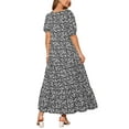 thumbnail image 3 of INSPIRE CHIC Women's Summer Floral Short Sleeve Square Neck Boho with Pockets Maxi Dress S Black, 3 of 6