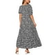 thumbnail image 3 of Vestido largo bohemio de verano con flores y mangas cortas, escote cuadrado, con bolsillos, color negro para mujer Inspire Chic, 3 of 6