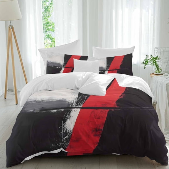 Dark Style 4 Piece Duvet Cover Set California King Size Red Black Abstract Soft Bedding Set Comforter Cover, 1 Duvet Cover 1 Flat Sheets and 2 Pillowcases