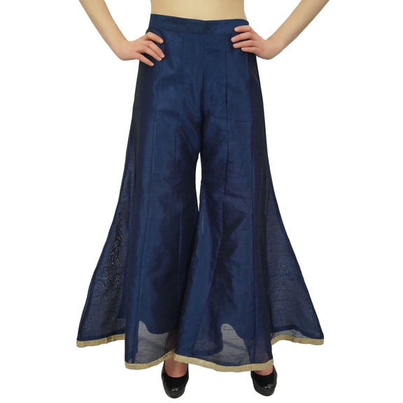 Phagun Women's Designer Navy Blue Dupion Sarara Pant Trousers Wear-Small