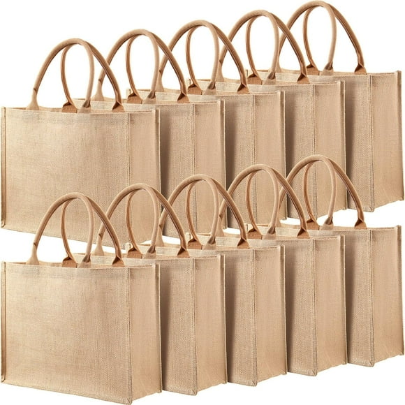 EcoNesxp 12 10 Pack Burlap Tote Bag Set Jute Tote Bag with Handles Blank Large Burlap Reusable Shopping Bag Waterproof Suitable for Bridesmaids Gifts Travel Shopping Pack Burlap Tote Bag Set Jute Tot