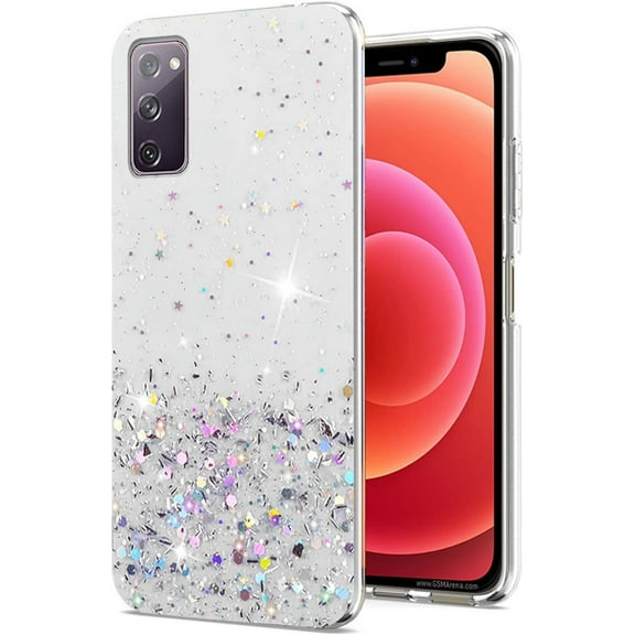 Compatible with Samsung Galaxy S20 FE Case Clear Glitter Silicone, Phone Case for Samsung S20 FE 5g Case Glitter Sparkle Pink Shockproof Thin Cover (Clear)