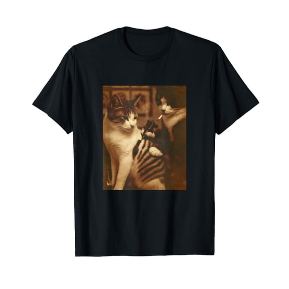 Vintage Funny Tattoo Cat Meme T-Shirt for Cat Lovers - Humorous Inked Kitty Design