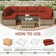 thumbnail image 5 of Kimunuk 14 Piece Outdoor Furniture Replacement Cushions, 5" Foam Foam High-Density, Fits 6-Seat Sectional Rattan Conversation Set, Patio Water-Resistant Sofa Cushions, Terra Red, 5 of 6